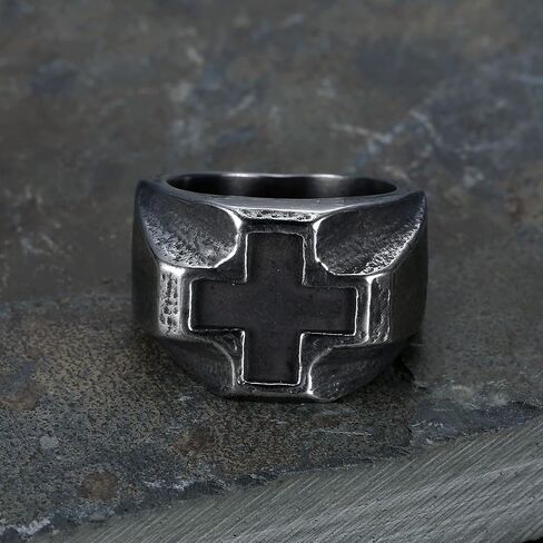 Retro Stainless Steel Mens Cross Ring, Bold Black Design, Durable Handcrafted Jewelry Gift in Saudi Arabia