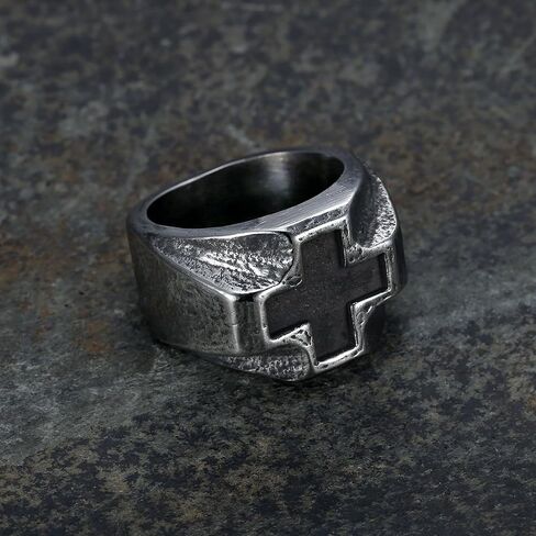 Retro Stainless Steel Mens Cross Ring, Bold Black Design, Durable Handcrafted Jewelry Gift in Saudi Arabia