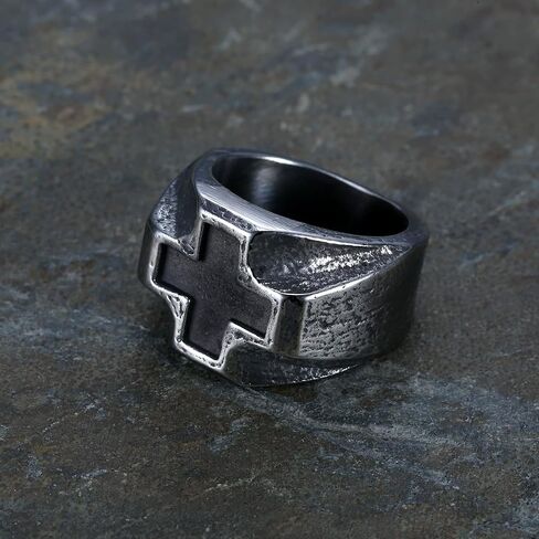 Retro Stainless Steel Mens Cross Ring, Bold Black Design, Durable Handcrafted Jewelry Gift in Saudi Arabia