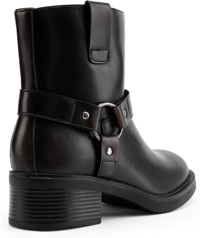 DREAM PAIRS Women's Ankle Booties Side Zipper Motorcycle Boots Square Toe Chunky Low Heel Fashion Buckles Biker Riding Boots in Saudi Arabia