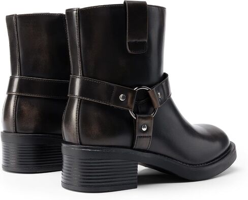 DREAM PAIRS Women's Ankle Booties Side Zipper Motorcycle Boots Square Toe Chunky Low Heel Fashion Buckles Biker Riding Boots in Saudi Arabia