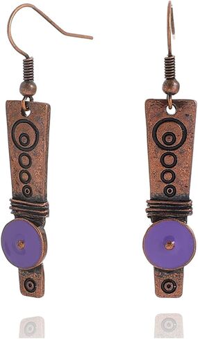 Bohemian Hangdmade Bronze Earrings for Women Girls Creative Delicate Vintage Boho Artist Handcrafted Wrap Wire Craved Texture Dangle Drop Statement Earrings Birthday Jewelry Gifts (Green) in Saudi Arabia