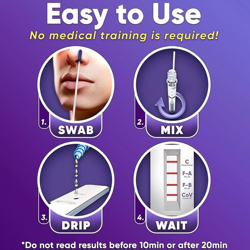 WELLlife COVID-19/Influenza A&B Home Test, Get Results for Flu A/B and COVID-19 in 10 Minutes, at Home Self Test with Non-invasive Nasal Swab, FDA EUA Authorized -[10 Tests] in Kuwait