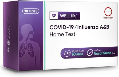 WELLlife COVID-19/Influenza A&B Home Test, Get Results for Flu A/B and COVID-19 in 10 Minutes, at Home Self Test with Non-invasive Nasal Swab, FDA EUA Authorized -[10 Tests] in Kuwait