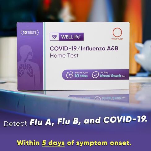 WELLlife COVID-19/Influenza A&B Home Test, Get Results for Flu A/B and COVID-19 in 10 Minutes, at Home Self Test with Non-invasive Nasal Swab, FDA EUA Authorized -[10 Tests] in Kuwait