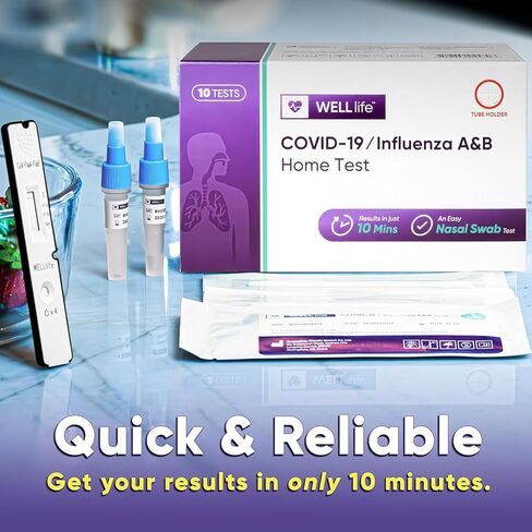 WELLlife COVID-19/Influenza A&B Home Test, Get Results for Flu A/B and COVID-19 in 10 Minutes, at Home Self Test with Non-invasive Nasal Swab, FDA EUA Authorized -[10 Tests] in Kuwait