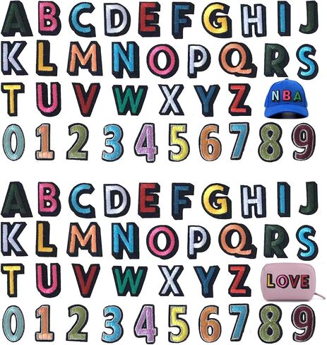 72Pcs Letter Number Iron on Patches, BetterJonny Colorful Embroidered Sew On Patches Alphabet A-Z Numbers 0-9 Applique for Clothes Patches Embroidered Patches for Shoes Hats Bags Jeans DIY Accessories in Kuwait