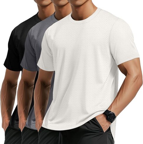 Ficerd 3 Pcs Men's Big and Tall Quick Drying Shirts Plus Size Workout Mesh Shirt Short Sleeve Crew Neck Top Sport Fishing Tee in Saudi Arabia