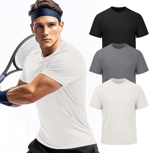 Ficerd 3 Pcs Men's Big and Tall Quick Drying Shirts Plus Size Workout Mesh Shirt Short Sleeve Crew Neck Top Sport Fishing Tee in Saudi Arabia