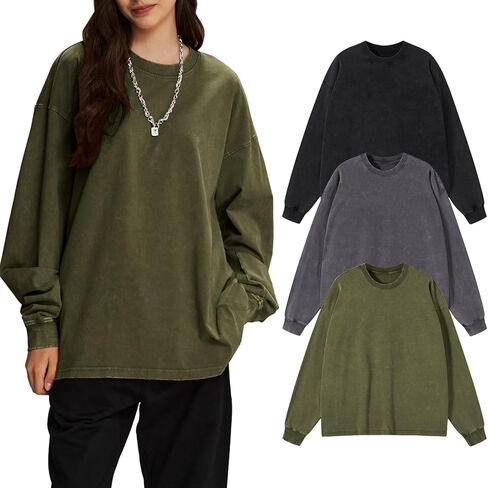 Men's Oversized T Shirts Long Sleeve Shirts for Men Vintage Acid Wash Comfort Colors Crewneck Sweatshirt in Saudi Arabia