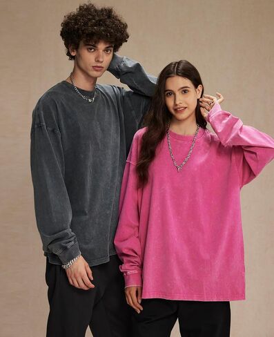 Men's Oversized T Shirts Long Sleeve Shirts for Men Vintage Acid Wash Comfort Colors Crewneck Sweatshirt in Saudi Arabia