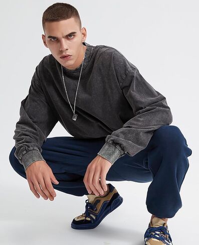 Men's Oversized T Shirts Long Sleeve Shirts for Men Vintage Acid Wash Comfort Colors Crewneck Sweatshirt in Saudi Arabia