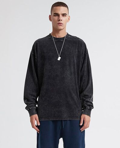 Men's Oversized T Shirts Long Sleeve Shirts for Men Vintage Acid Wash Comfort Colors Crewneck Sweatshirt in Saudi Arabia