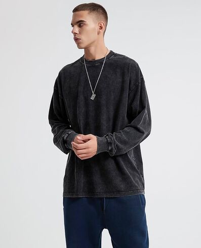 Men's Oversized T Shirts Long Sleeve Shirts for Men Vintage Acid Wash Comfort Colors Crewneck Sweatshirt in Saudi Arabia