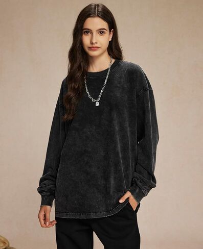 Men's Oversized T Shirts Long Sleeve Shirts for Men Vintage Acid Wash Comfort Colors Crewneck Sweatshirt in Saudi Arabia