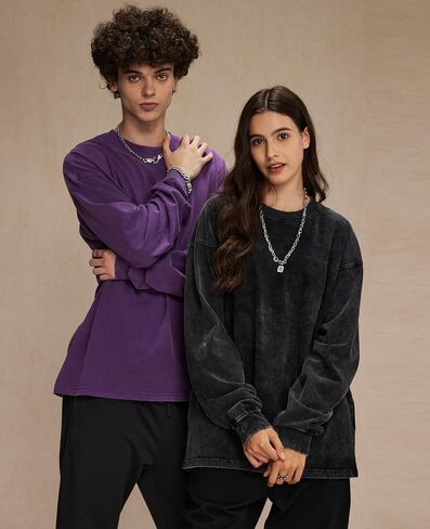 Men's Oversized T Shirts Long Sleeve Shirts for Men Vintage Acid Wash Comfort Colors Crewneck Sweatshirt in Saudi Arabia