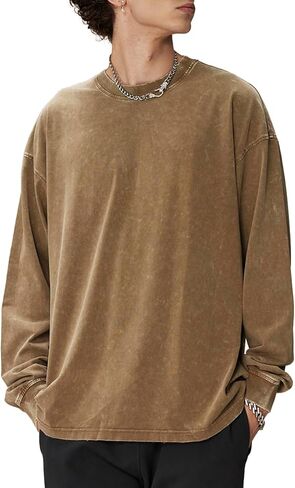 Men's Oversized T Shirts Long Sleeve Shirts for Men Vintage Acid Wash Comfort Colors Crewneck Sweatshirt in Saudi Arabia