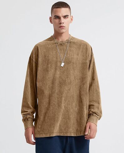 Men's Oversized T Shirts Long Sleeve Shirts for Men Vintage Acid Wash Comfort Colors Crewneck Sweatshirt in Saudi Arabia