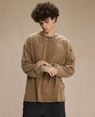 Men's Oversized T Shirts Long Sleeve Shirts for Men Vintage Acid Wash Comfort Colors Crewneck Sweatshirt in Saudi Arabia