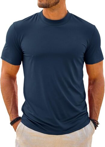 Makkrom Mens Mock Turtleneck T-Shirts Summer Short Sleeve Basic Tees Casual Solid Pullover Tops in Saudi Arabia