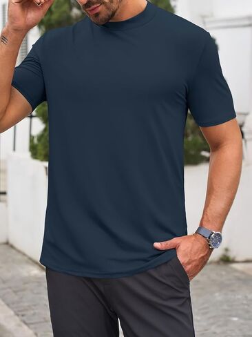 Makkrom Mens Mock Turtleneck T-Shirts Summer Short Sleeve Basic Tees Casual Solid Pullover Tops in Saudi Arabia