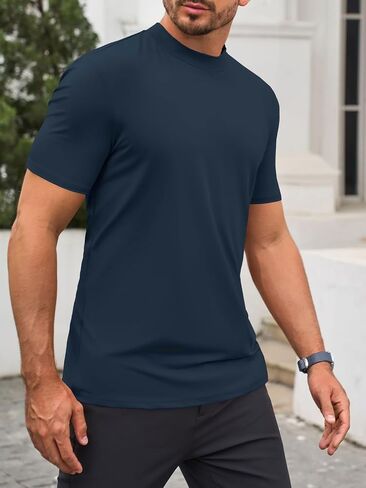 Makkrom Mens Mock Turtleneck T-Shirts Summer Short Sleeve Basic Tees Casual Solid Pullover Tops in Saudi Arabia