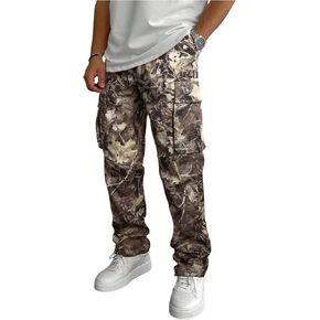 Men's Camo Drawstring Waist Cargo Pants Allover Print Long Trousers Streetwear with Pockets in Kuwait