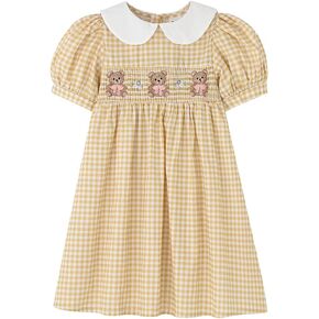 Vintage Smocked Cotton Dress for Toddler & Little Girls Short Sleeve with Peter Pan Collar in Saudi Arabia