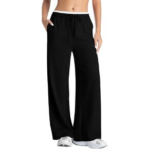 Tsher Sweatpants Women Casual Wide Leg Elastic Drawstring Straight Leg Lounge Pants High Waist Joggers Trouser in Kuwait