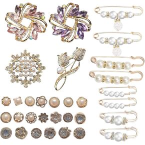 32pcs Jewelry Shoe Charms for Sneakers, Shoe Charms with Safety Pins, Crystal Pearl Brooches Pins Decorations for Junk Socks, Clothes, Bags, Hats in Saudi Arabia