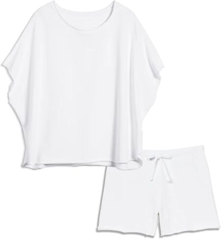 Bozanly Womens Loungewear Set Short Sleeve Top and Shorts Oversized 2 Piece Outfits Solid Color/Striped Matching Pajama Sets in Saudi Arabia