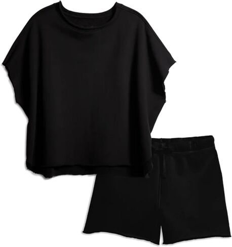 Bozanly Womens Loungewear Set Short Sleeve Top and Shorts Oversized 2 Piece Outfits Solid Color/Striped Matching Pajama Sets in Saudi Arabia