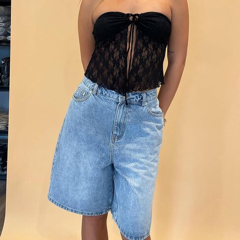 Women Baggy Denim Shorts Casual Low Waist Loose Fit Jeans Short for Spring Summer Knee Length Bermuda Shorts in Saudi Arabia
