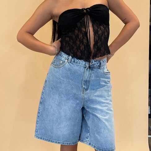 Women Baggy Denim Shorts Casual Low Waist Loose Fit Jeans Short for Spring Summer Knee Length Bermuda Shorts in Saudi Arabia
