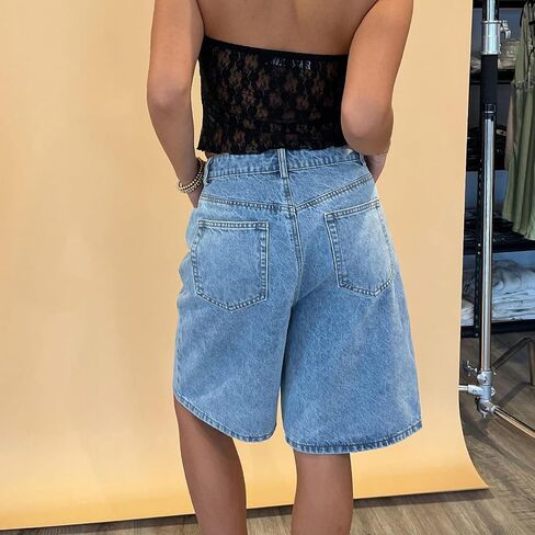 Women Baggy Denim Shorts Casual Low Waist Loose Fit Jeans Short for Spring Summer Knee Length Bermuda Shorts in Saudi Arabia