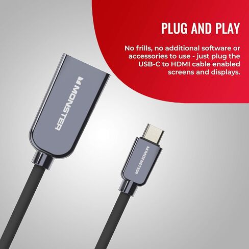 Monster USB Type-C Plug to HDMI to 4K HDMI Plug Cable, 5.9FT in Kuwait