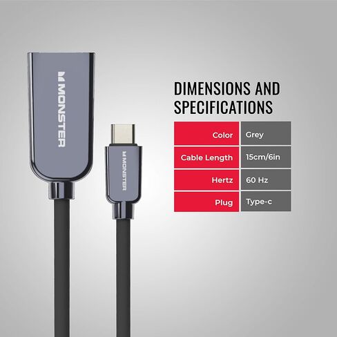 Monster USB Type-C Plug to HDMI to 4K HDMI Plug Cable, 5.9FT in Kuwait