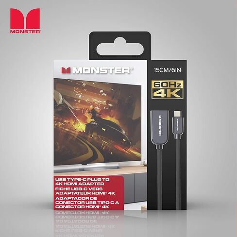 Monster USB Type-C Plug to HDMI to 4K HDMI Plug Cable, 5.9FT in Kuwait