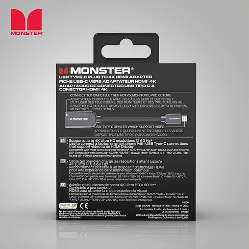 Monster USB Type-C Plug to HDMI to 4K HDMI Plug Cable, 5.9FT in Kuwait
