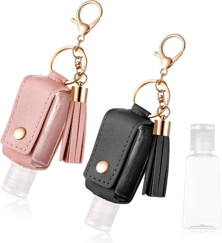 3Pcs Hand Sanitizer Keychain, 30ml Portable Leather Hand Sanitizer Holder Travel Size Keychain Hand Sanitizer Case Refillable Bottle for Toiletry Lotion Liquid Soap Shampoo in Saudi Arabia