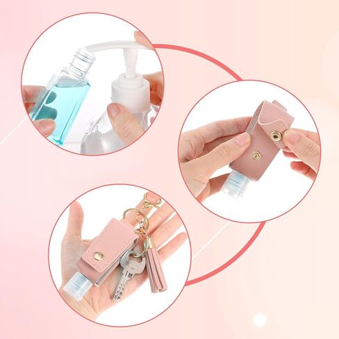 3Pcs Hand Sanitizer Keychain, 30ml Portable Leather Hand Sanitizer Holder Travel Size Keychain Hand Sanitizer Case Refillable Bottle for Toiletry Lotion Liquid Soap Shampoo in Saudi Arabia