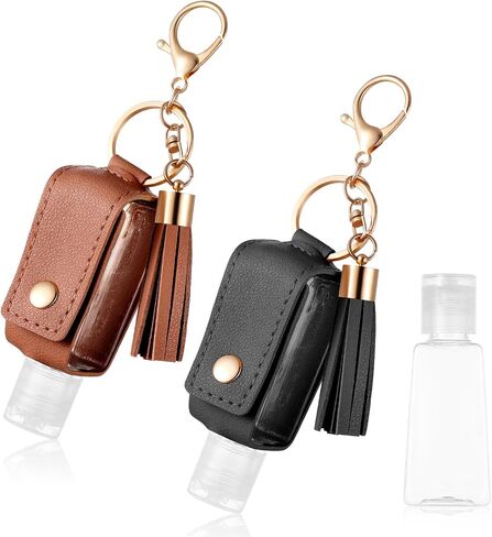 3Pcs Hand Sanitizer Keychain, 30ml Portable Leather Hand Sanitizer Holder Travel Size Keychain Hand Sanitizer Case Refillable Bottle for Toiletry Lotion Liquid Soap Shampoo in Saudi Arabia