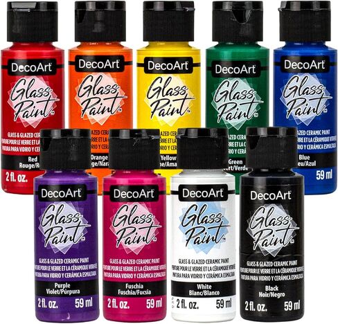 DecoArt Glass Paint, Pastels Color Set, Acrylic Paint Ideal for Glass and Glazed Ceramics, Self Leveling Smooth Finish, 2 Fl Oz Bottle (Pack of 9) in Saudi Arabia
