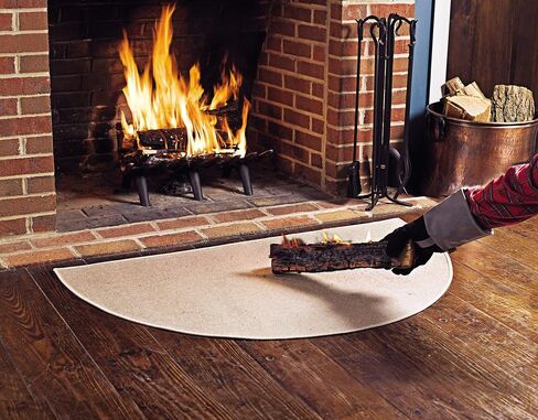 Plow & Hearth 27"x48" Half Round Fireproof Hearth Rug | Tan | 2 Layer Fiberglass Fireplace Mat | Protect Hardwood Floor/Carpet from Sparks & Embers in Saudi Arabia