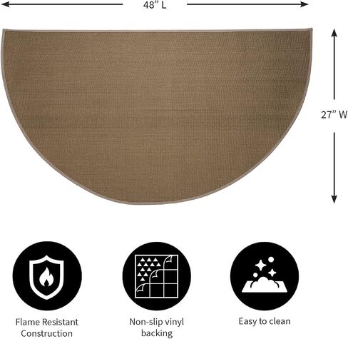 Plow & Hearth 27"x48" Half Round Fireproof Hearth Rug | Tan | 2 Layer Fiberglass Fireplace Mat | Protect Hardwood Floor/Carpet from Sparks & Embers in Saudi Arabia
