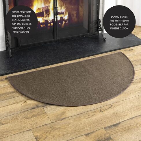 Plow & Hearth 27"x48" Half Round Fireproof Hearth Rug | Tan | 2 Layer Fiberglass Fireplace Mat | Protect Hardwood Floor/Carpet from Sparks & Embers in Saudi Arabia