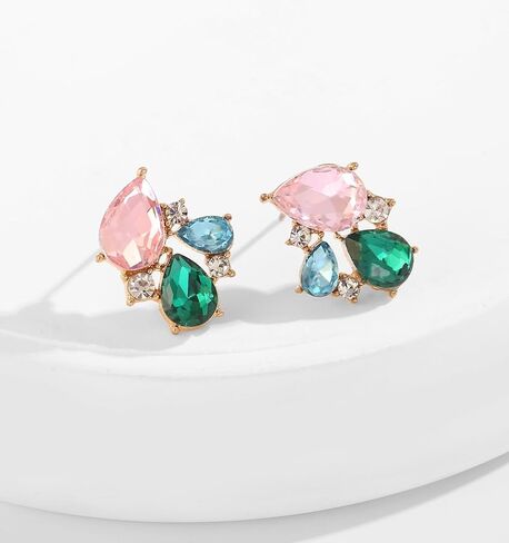 Rhinestone Stud Earrings Small Fancy Crystal Cluster Earrings for Women Brides Dainty Marquise Stud Earrings for Wedding Party Prom Jewelry Gift in Kuwait
