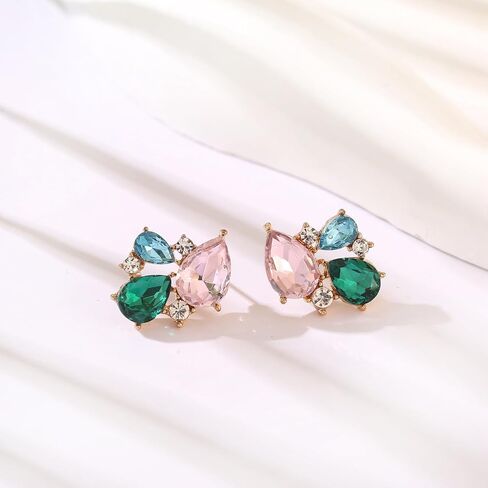 Rhinestone Stud Earrings Small Fancy Crystal Cluster Earrings for Women Brides Dainty Marquise Stud Earrings for Wedding Party Prom Jewelry Gift in Kuwait