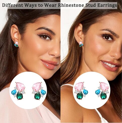 Rhinestone Stud Earrings Small Fancy Crystal Cluster Earrings for Women Brides Dainty Marquise Stud Earrings for Wedding Party Prom Jewelry Gift in Kuwait