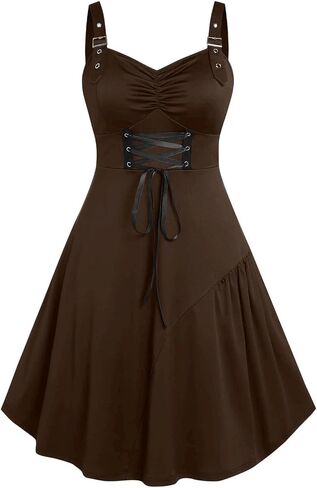 Womens Vintage Gothic Dress Sleevesless Dark Black Dresses Renaissance Medieval Victorian Halloween Cosplay Costume in Saudi Arabia